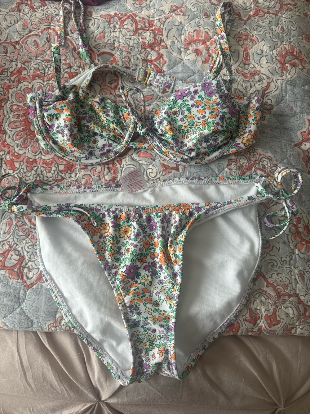 Xhilaration White Floral Underwire Bikini with Purple & Orange Flowers
